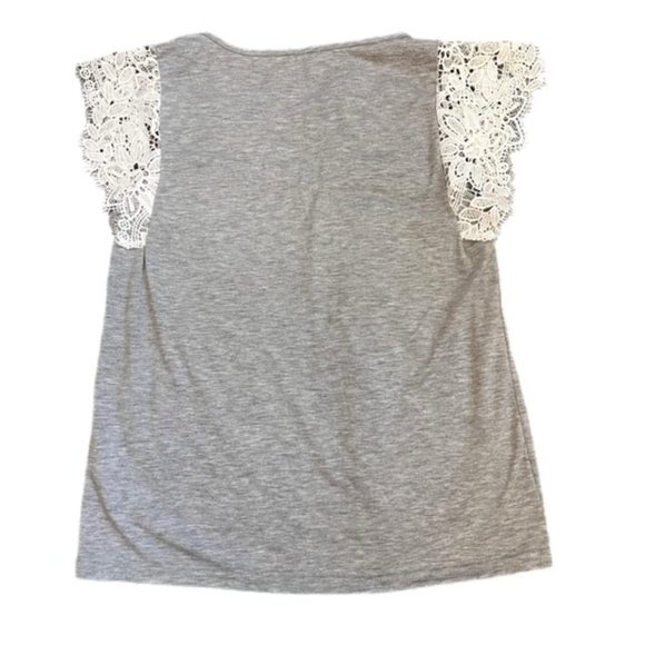 Shein V-neck Contrast Lace Ruffle Sleeve Top Gray Size S - Picture 4 of 6